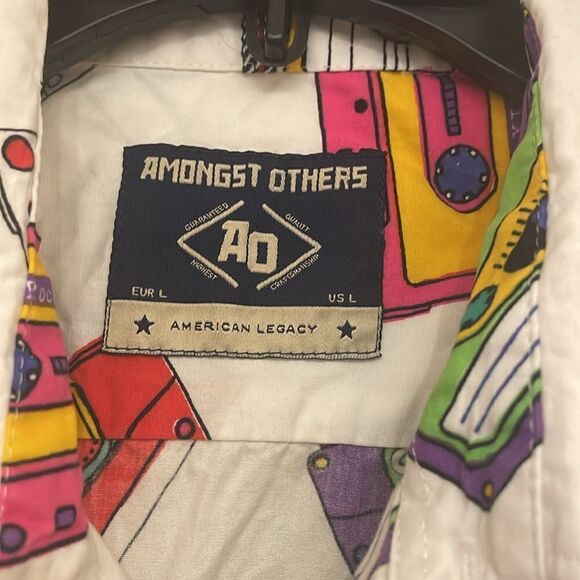 Amongst Others Vintage Inspired Cassette Tape Multicolred Button Down Shirt - Picture 2 of 7